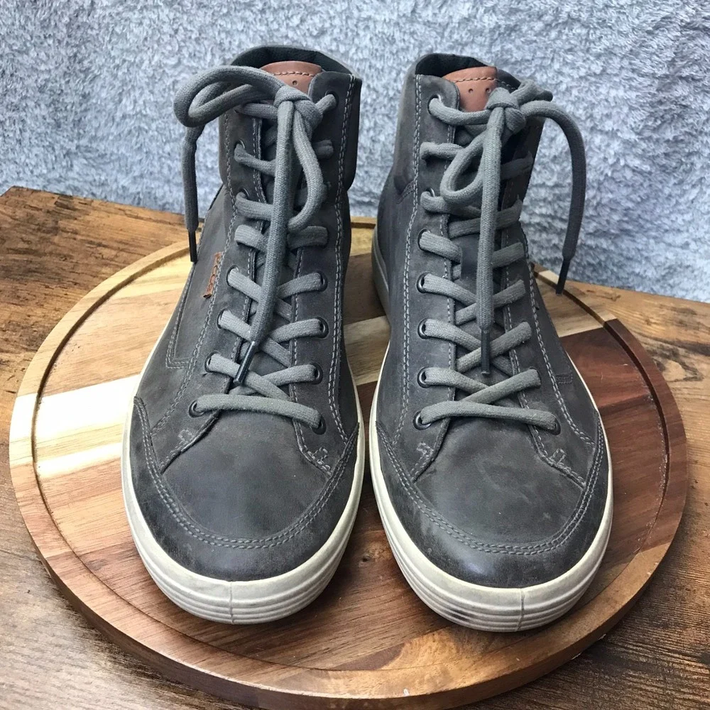 Ecco Soft 7 High Top Tie Sneakers Mens EU 44/US‎ 10-10.5 Gray Suede Casual Shoes